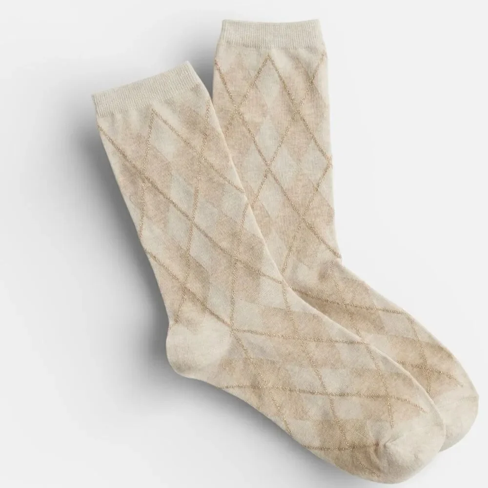 J.Crew Argyle Women’s Trouser Socks Heather Dove Neutral Cotton Blend NWT